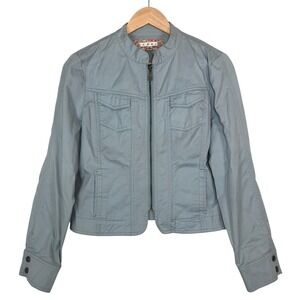 Cabi Dobby Twill Utility Cropped Moto Jacket Size L Style 925 Zip Up Cotton Blue